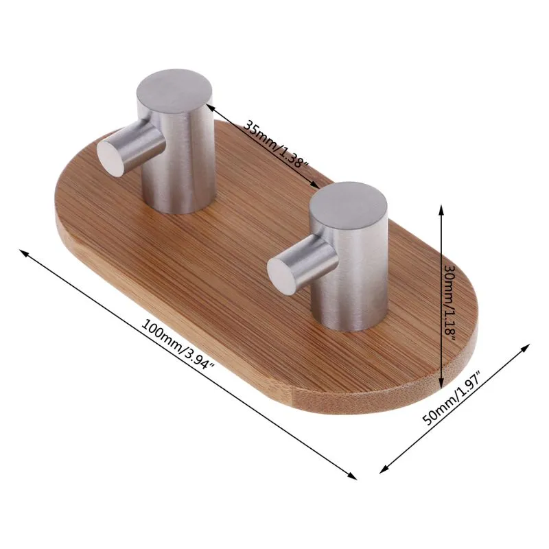 Natural Bamboo Stainless Steel Wall Hook Bag Key Towel Adhesive Hanger For Kitchen Bathroom qiang