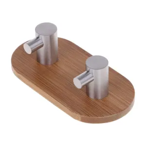 Natural Bamboo Stainless Steel Wall Hook Bag Key Towel Adhesive Hanger For Kitchen Bathroom qiang