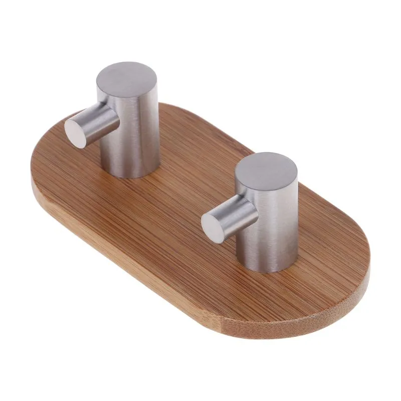 Natural Bamboo Stainless Steel Wall Hook Bag Key Towel Adhesive Hanger For Kitchen Bathroom qiang