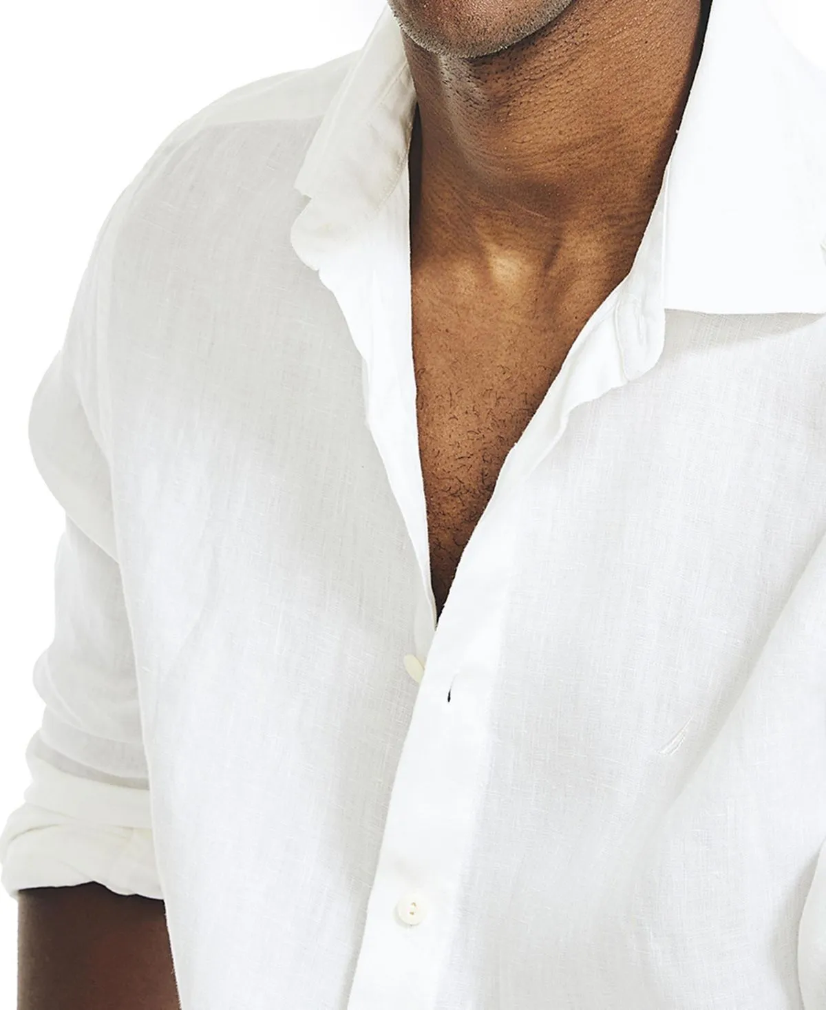 Nautica Men's Plain Linen Regular Fit Long Sleeve Button Down Shirt ,  white
