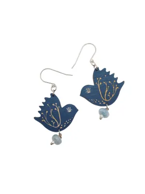 Navy Blue Large  Bird Dangling Earrings, Lightweight Statement Earrings, Jewelry for Artistic People