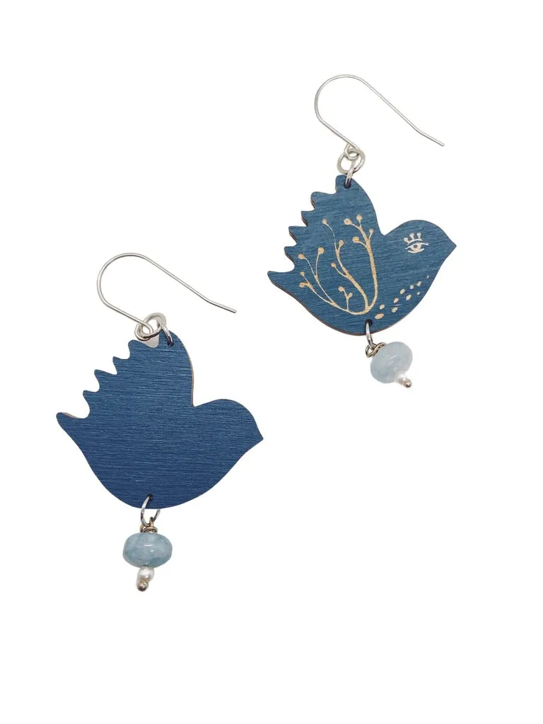 Navy Blue Large  Bird Dangling Earrings, Lightweight Statement Earrings, Jewelry for Artistic People