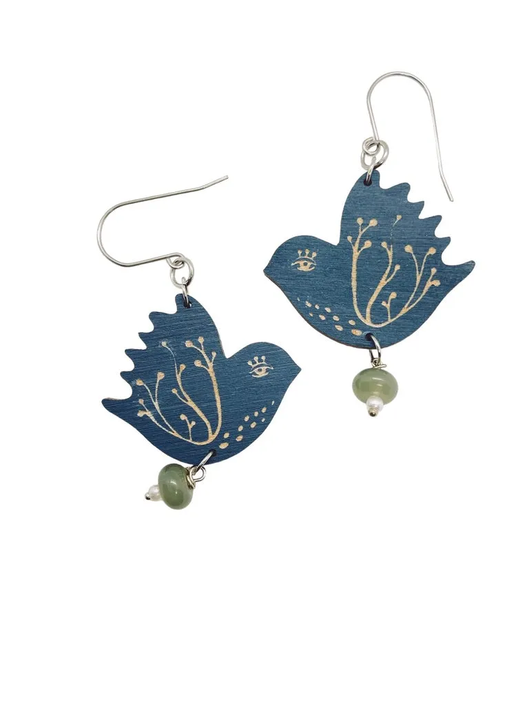 Navy Blue Large  Bird Dangling Earrings, Lightweight Statement Earrings, Jewelry for Artistic People