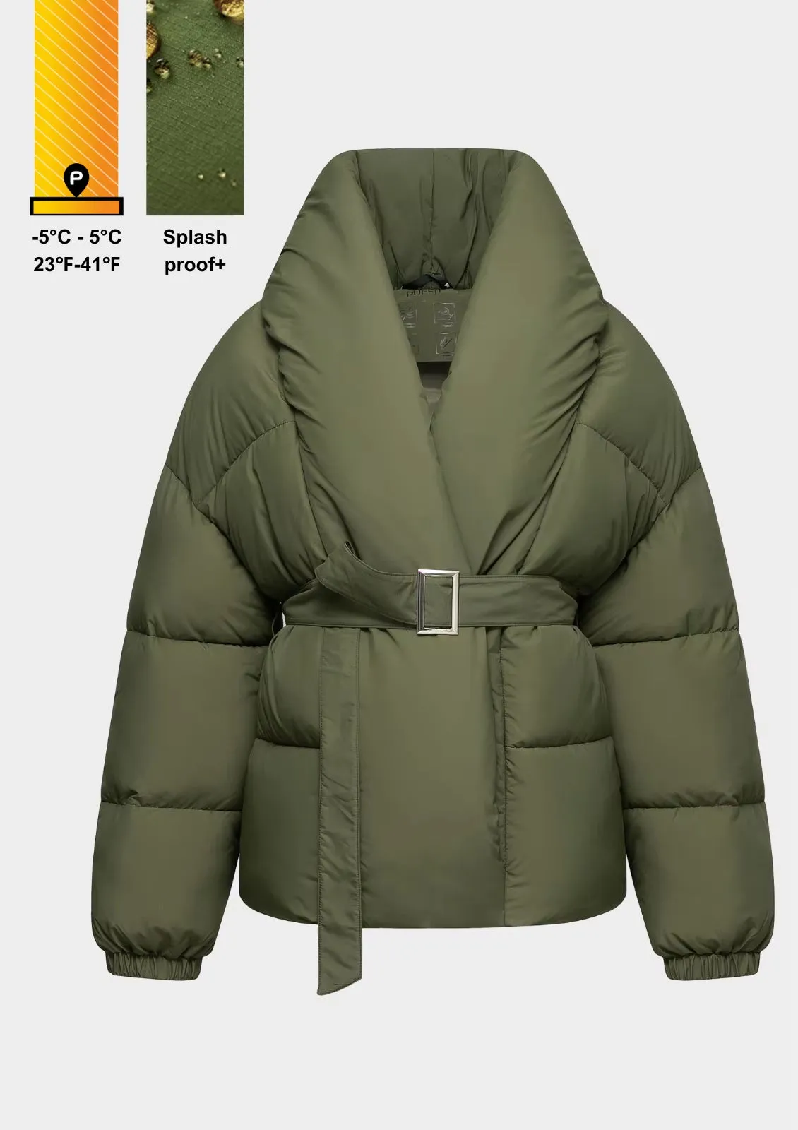 New Design Women Puffer Jacket Mid Length Belted Magnet Button Puffer  Winter Water Repellent