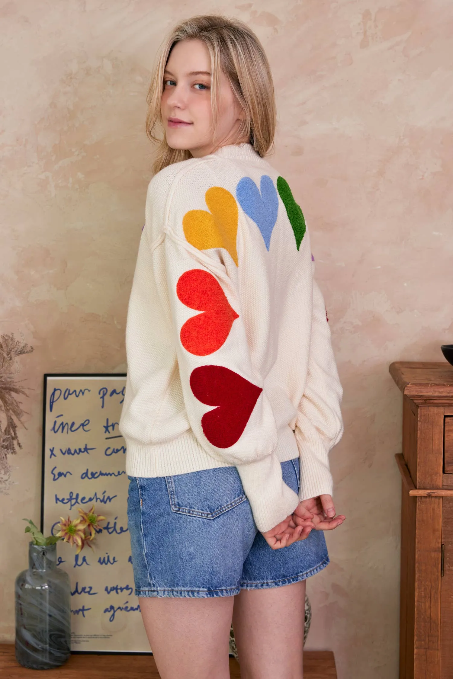 Nothing but LOVE Rainbow Heart Patch Sweater