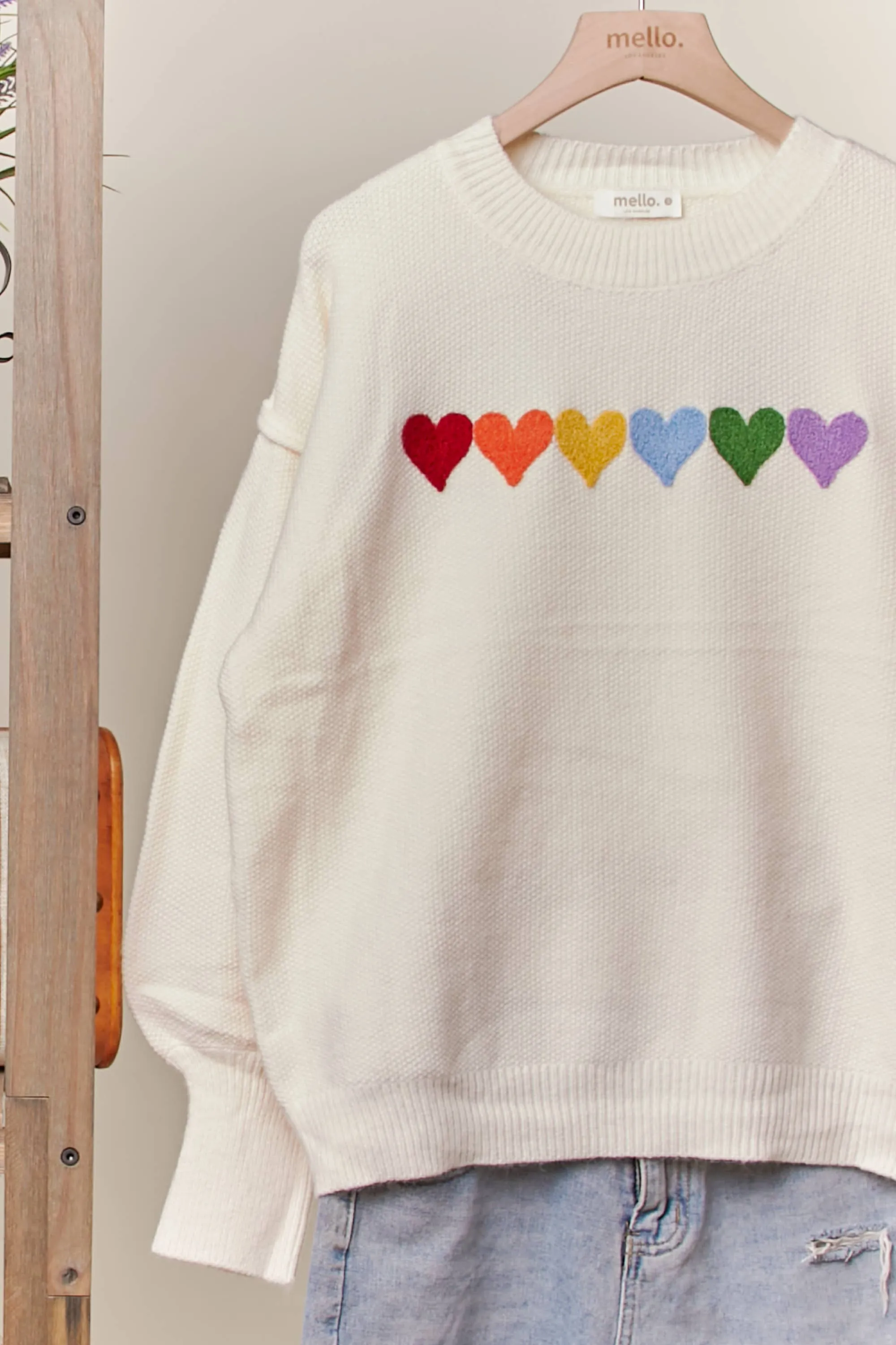 Nothing but LOVE Rainbow Heart Patch Sweater