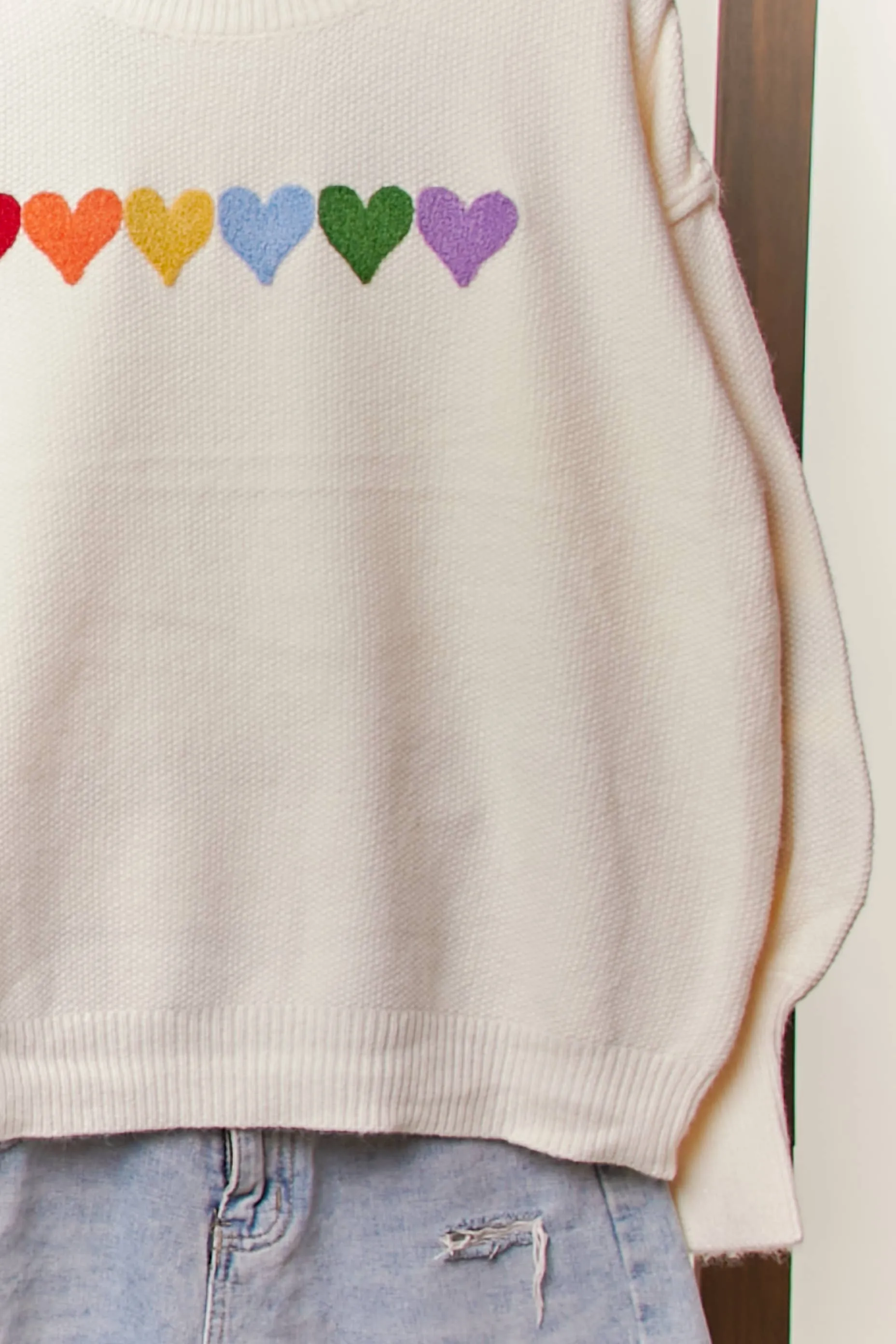 Nothing but LOVE Rainbow Heart Patch Sweater