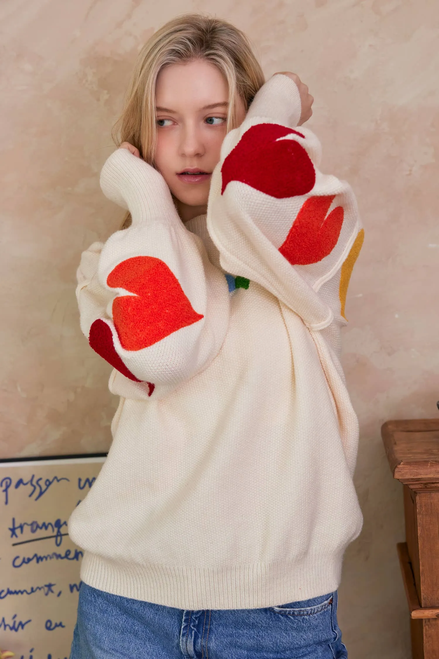 Nothing but LOVE Rainbow Heart Patch Sweater