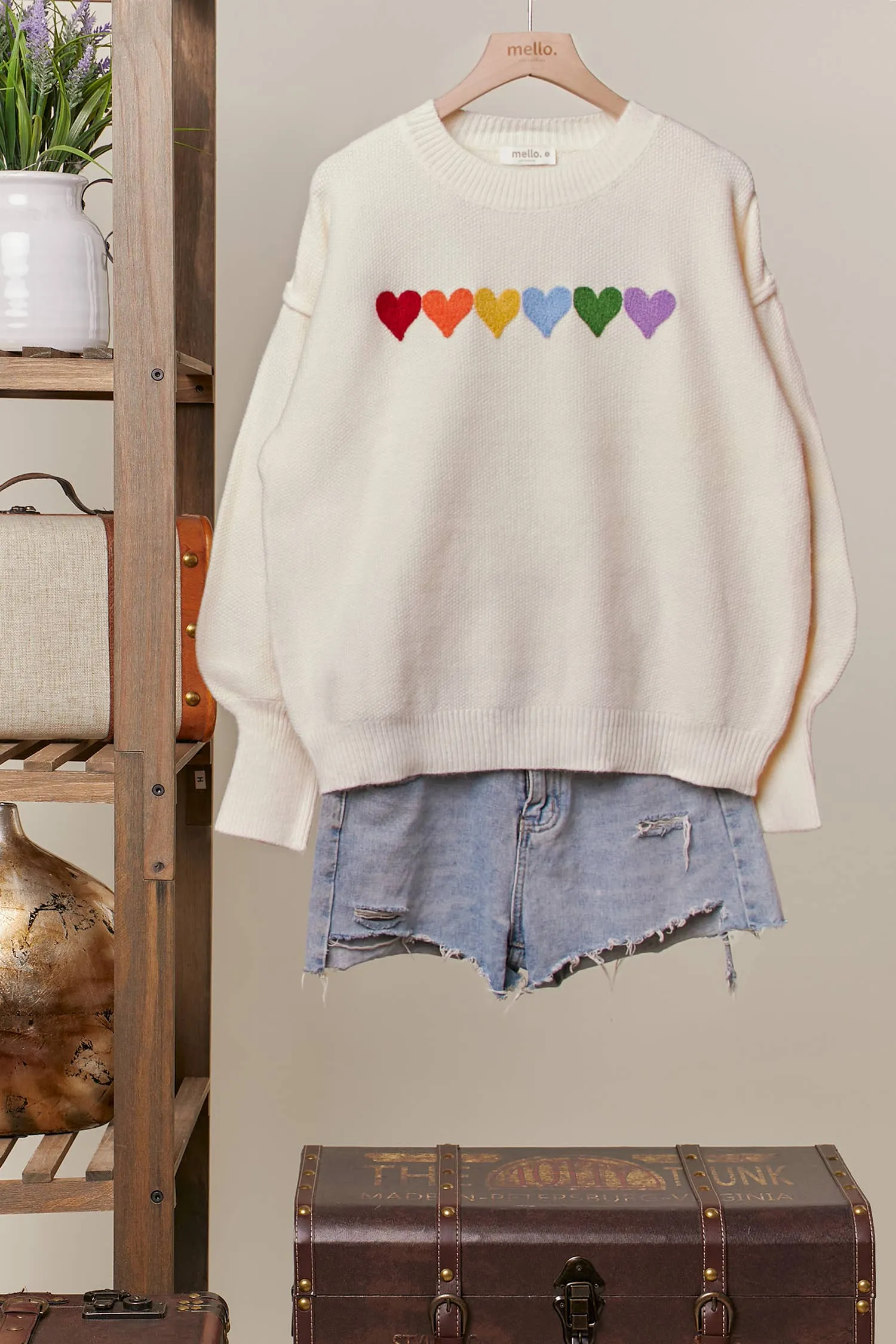 Nothing but LOVE Rainbow Heart Patch Sweater