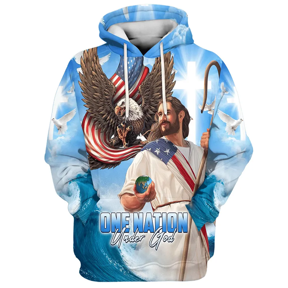 One Nation Under God Jesus Holding Earth Hoodies Jesus Hoodie Men & Women Christian Hoodie 3D Printed Hoodie