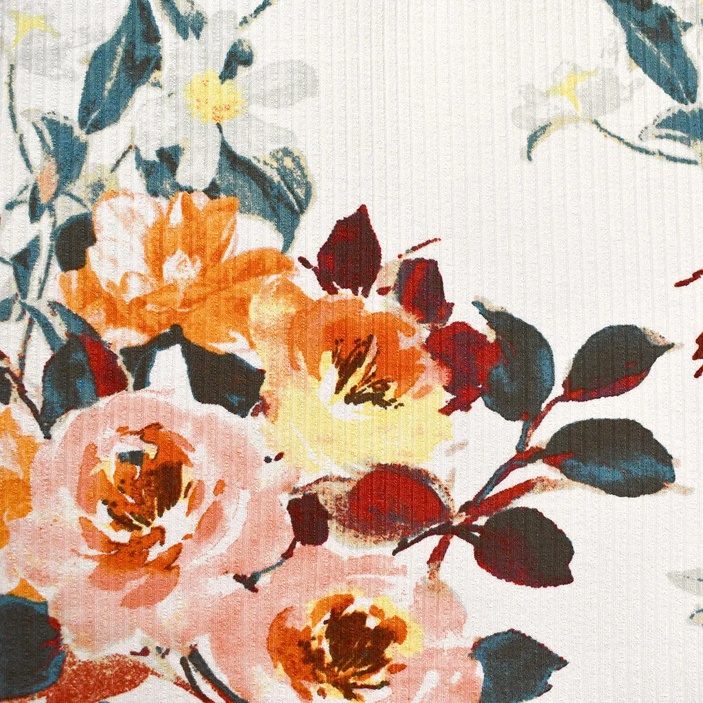 Painterly Floral Print Wide Rib Sweater Knit Vanilla/Peach
