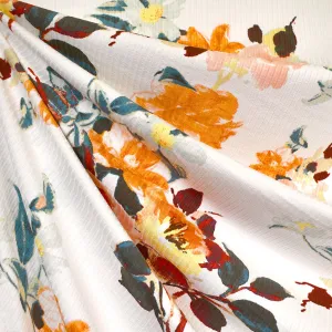 Painterly Floral Print Wide Rib Sweater Knit Vanilla/Peach