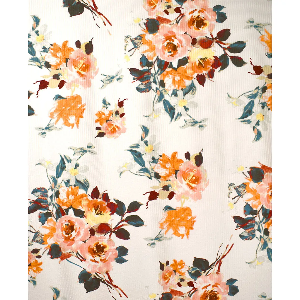 Painterly Floral Print Wide Rib Sweater Knit Vanilla/Peach