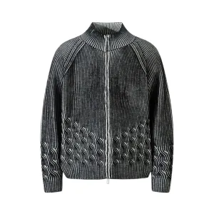 Plated engineer cable cardigan sweater