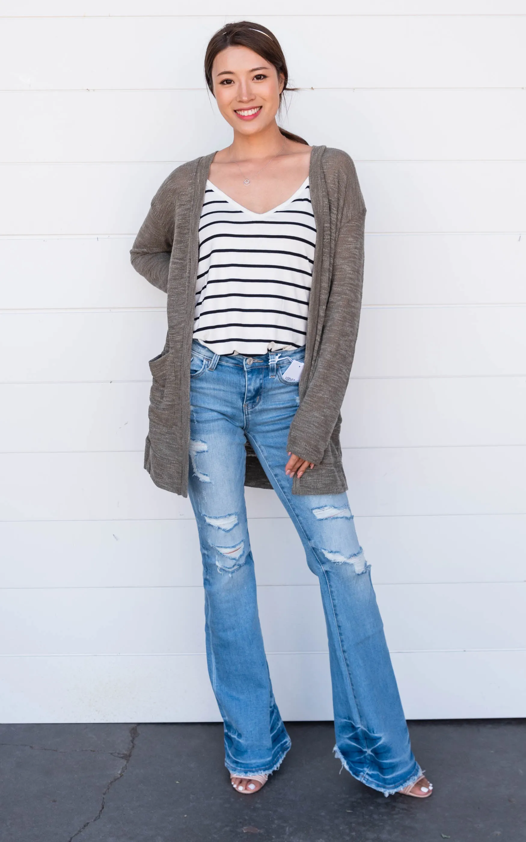 Slub Knit Long Sleeve Open Closure Cardigan - Final Sale*