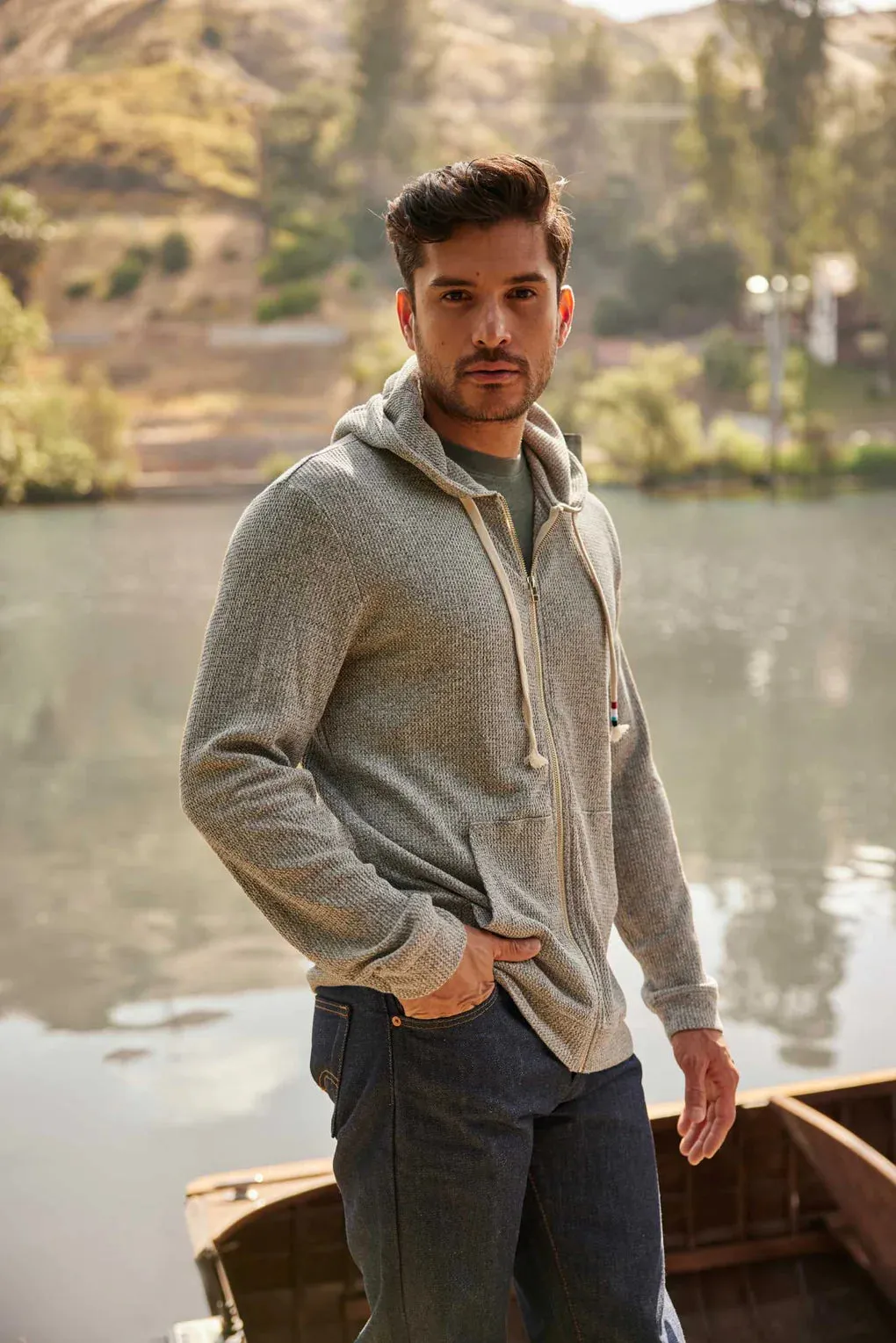 SOL ANGELES MENS THERMAL ZIP HOODIE - HEATHER