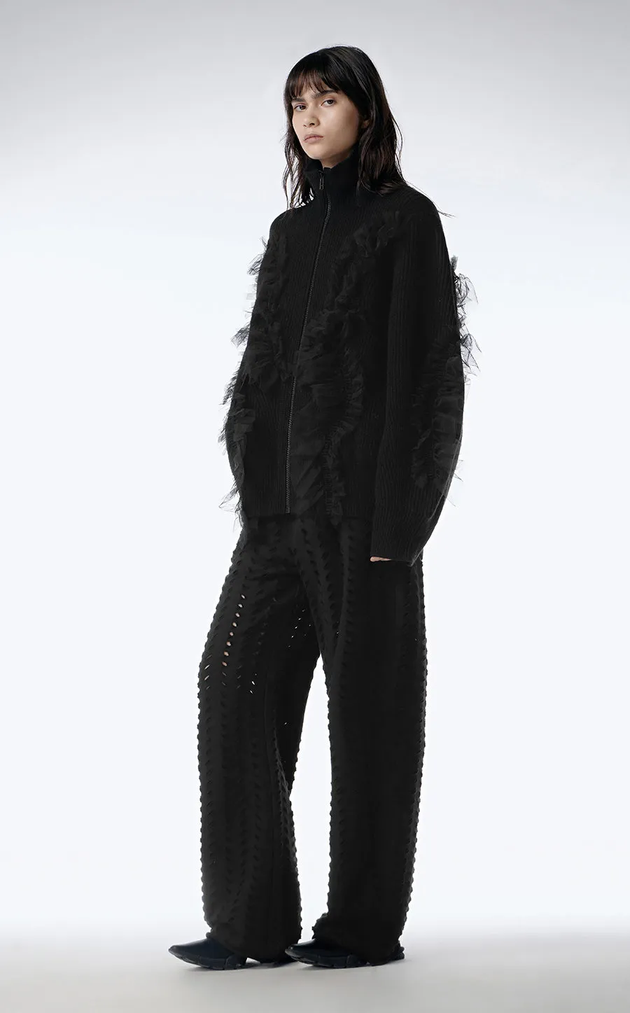 Sweater / JNBY Relaxed Wool  Cardigan in Mesh Design