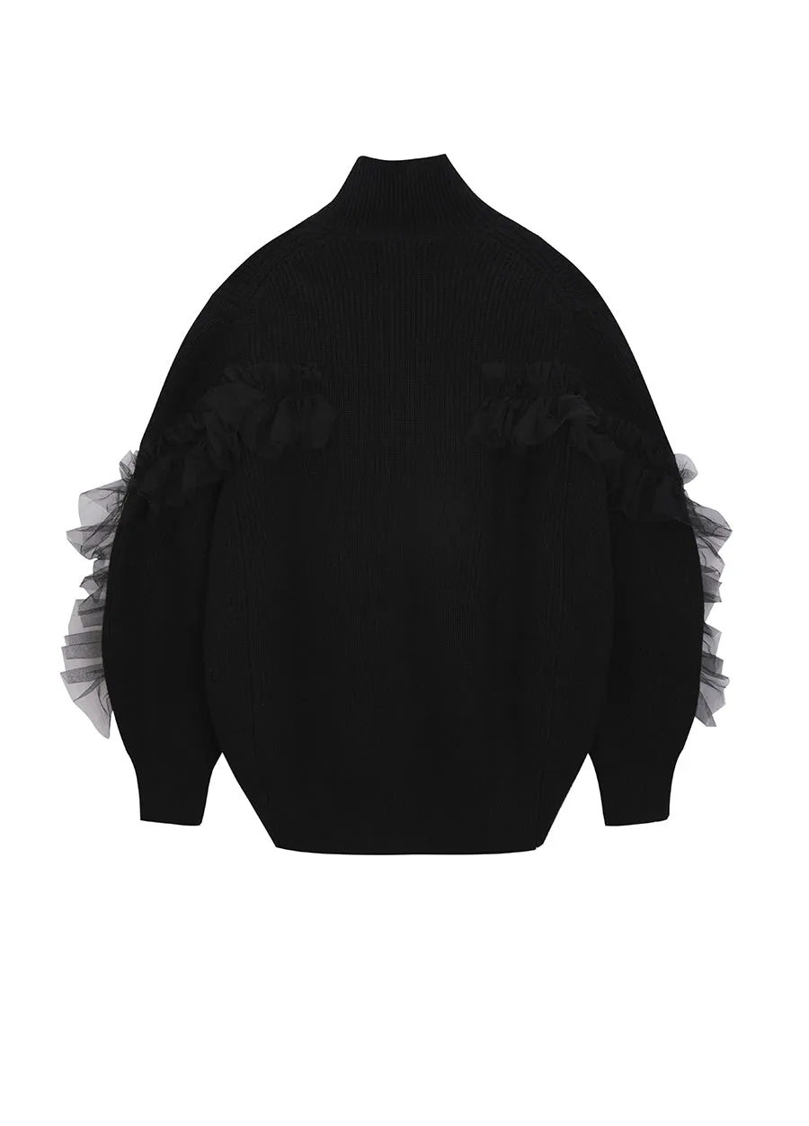 Sweater / JNBY Relaxed Wool  Cardigan in Mesh Design