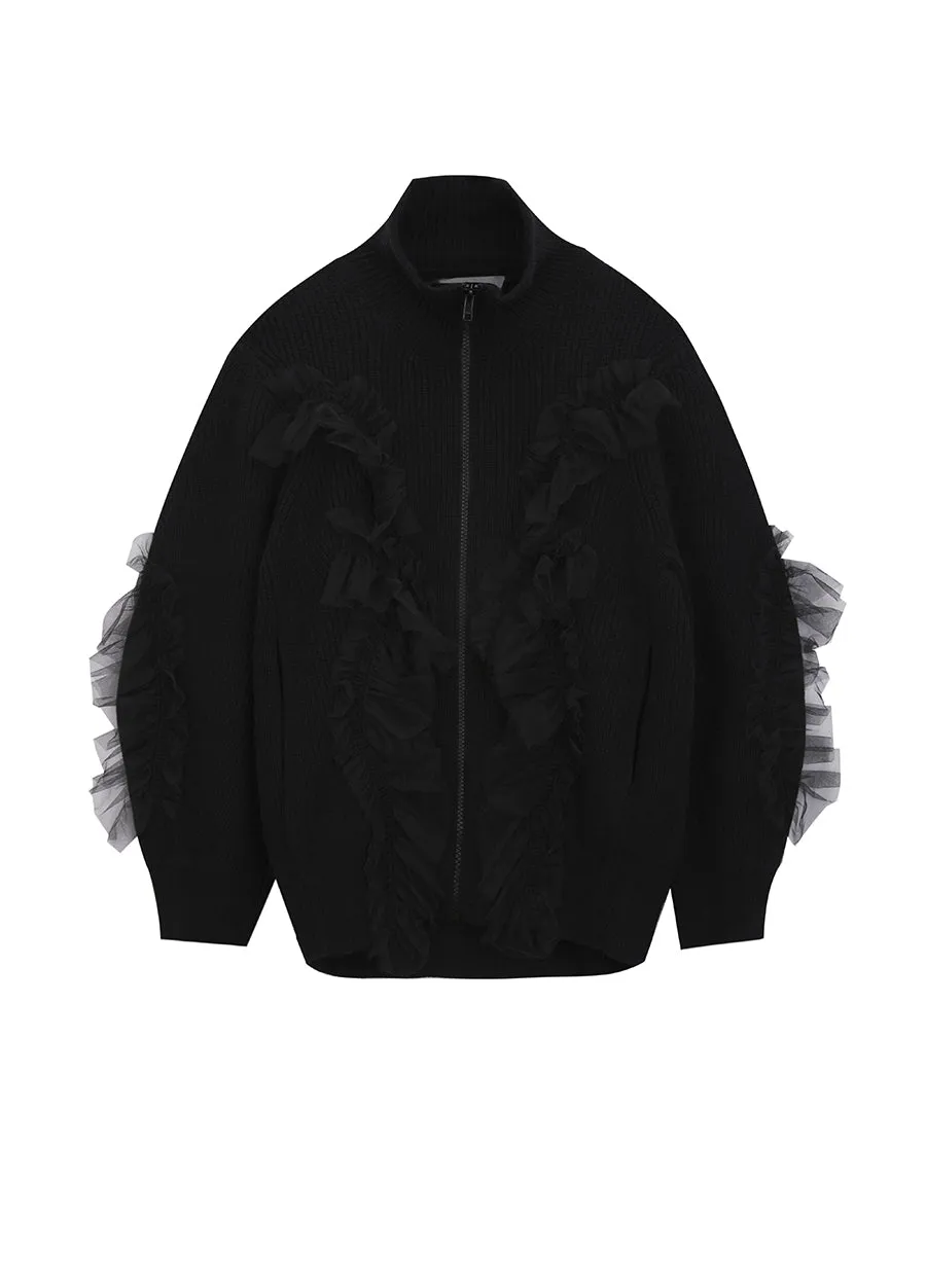 Sweater / JNBY Relaxed Wool  Cardigan in Mesh Design