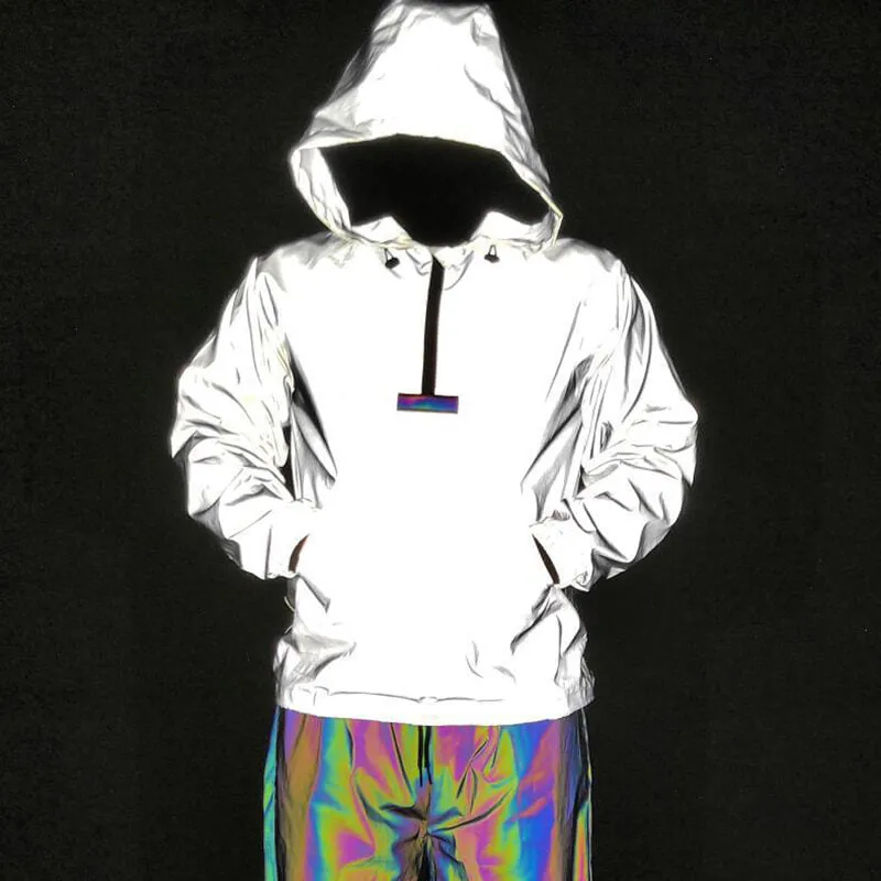 White Reflective Pullover Hooded Jacket