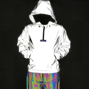 White Reflective Pullover Hooded Jacket