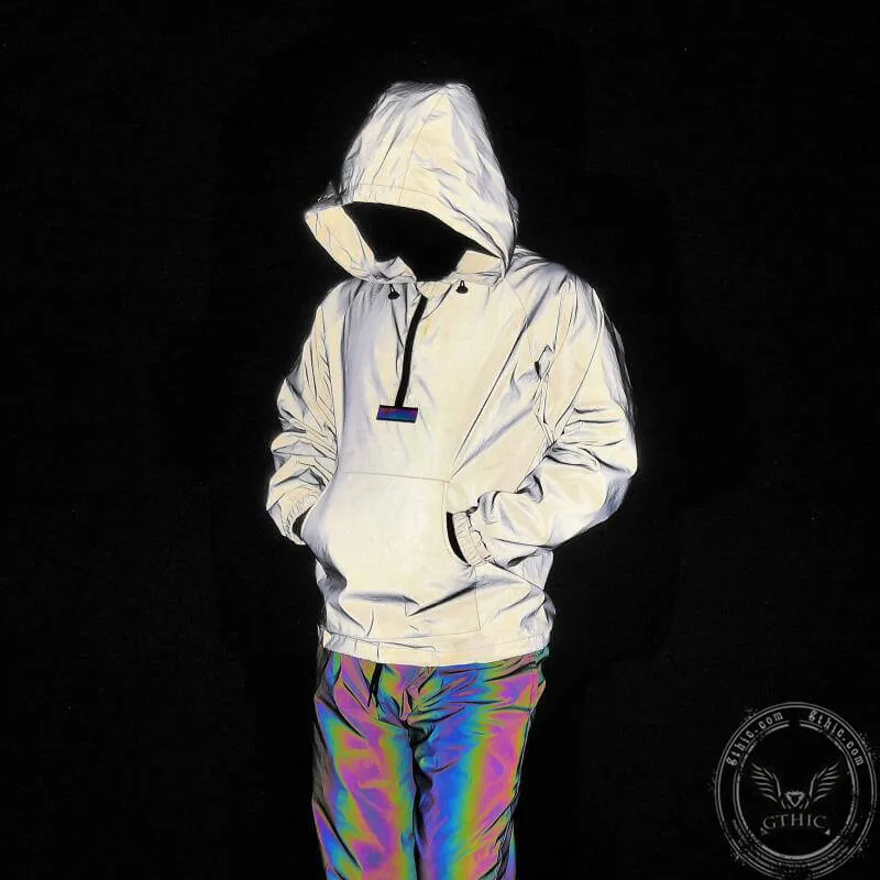 White Reflective Pullover Hooded Jacket