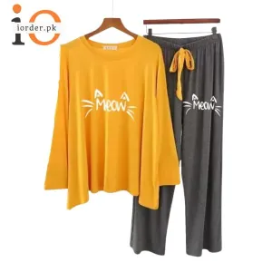 Yellow Meow Printed Loungewear